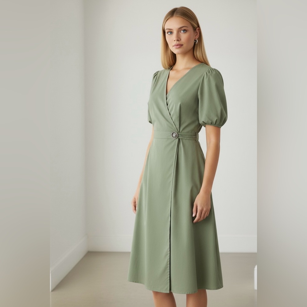 Elegant Green Wrap Dress